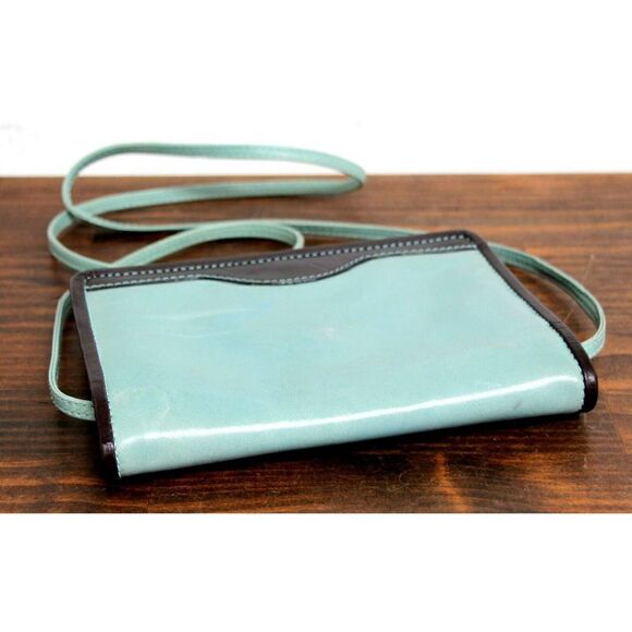 HANDMADE SMOOTH PALE BLUE BROWN TRIM REAL LEATHER X-BODY MESSENGER SHOULDER BAG - Picture 4 of 10